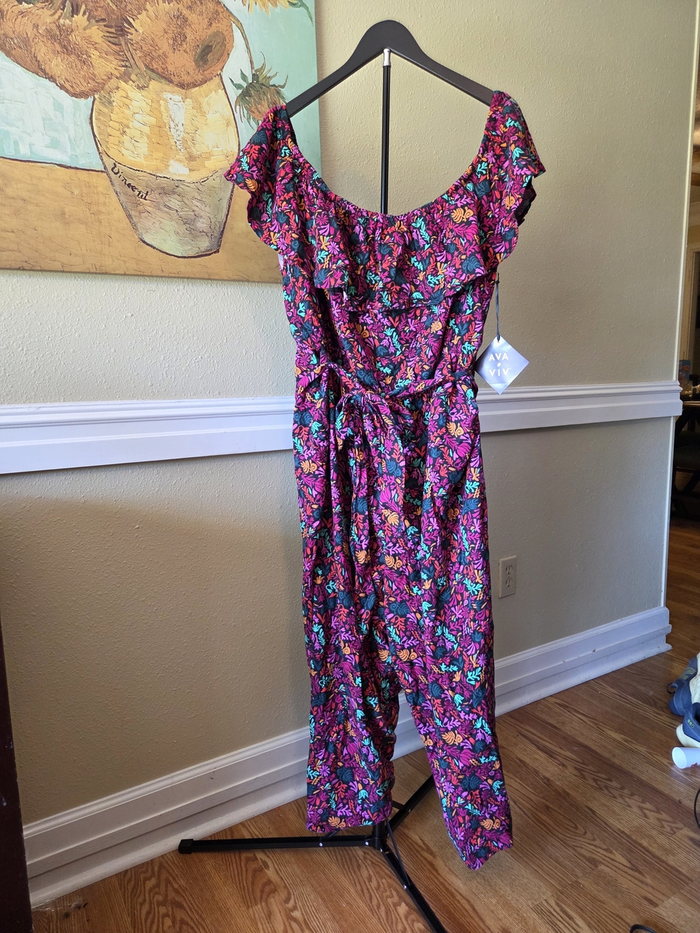 NWT AVA & VIV Pink Floral Off-Shoulder Jumpsuit